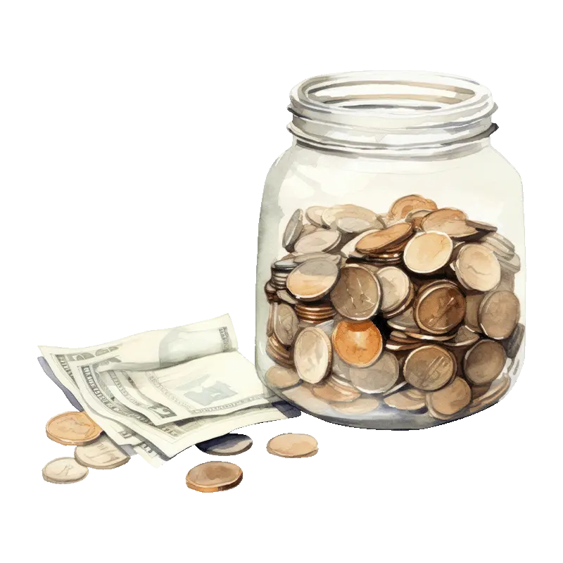 Coins and banknotes illustration representing passive income from a coffee estate